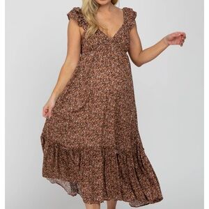 Floral Brown Maternity Maxi Dress